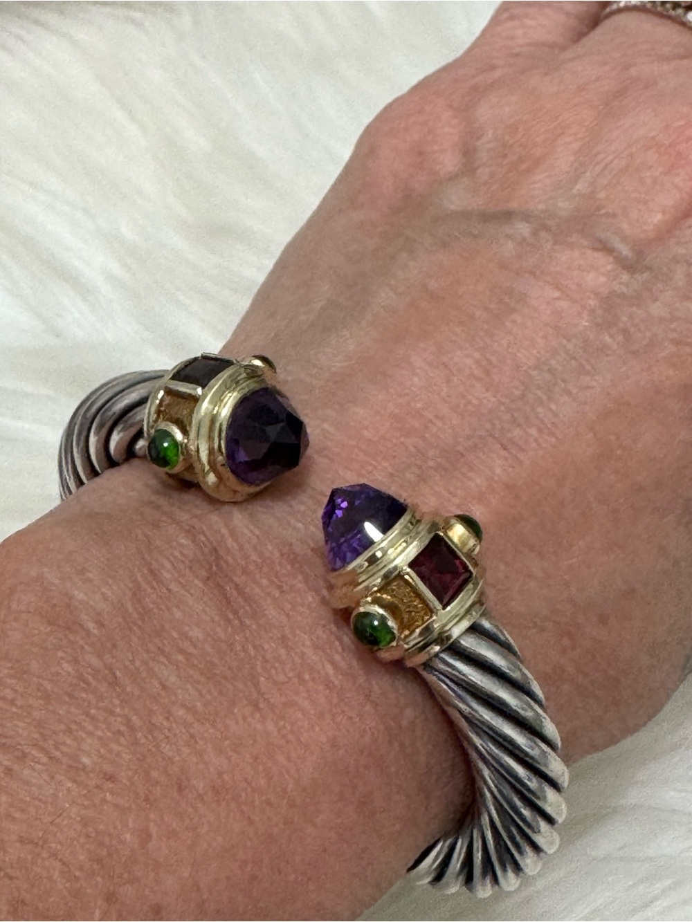 David Yurman 10mm Renaissance Amethyst Pink Tourmaline Emerald Cable Bracelet - Picture 15 of 16